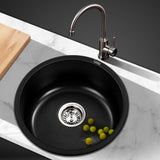 Cefito Stone Kitchen Sink Round 430MM Granite Under/Topmount Basin Bowl Laundry Black