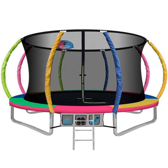 Everfit 12FT Trampoline Round Trampolines With Basketball Hoop Kids Present Gift Enclosure Safety Net Pad Outdoor Multi-coloured