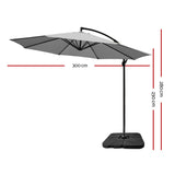 Instahut 3M Umbrella with 50x50cm Base Outdoor Umbrellas Cantilever Sun Stand UV Garden Grey