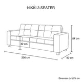 Nikki Sofa Black Colour 3 Seater PU Leather