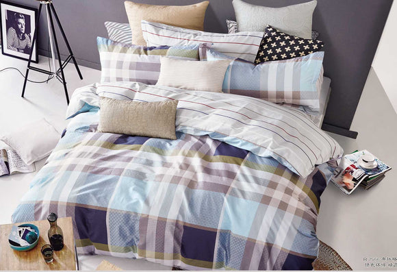 Queen Size Rectangle and Strips Pattern Quilt Cover Set(3PCS)