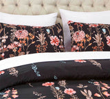 Queen Size 3pcs Floral Black Quilt Cover Set(3PCS)