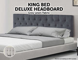 Linen Fabric King Bed Deluxe Headboard Bedhead - Grey