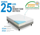 Palermo Single 25cm Gel Memory Foam Mattress - Dual-Layered - CertiPUR-US Certified