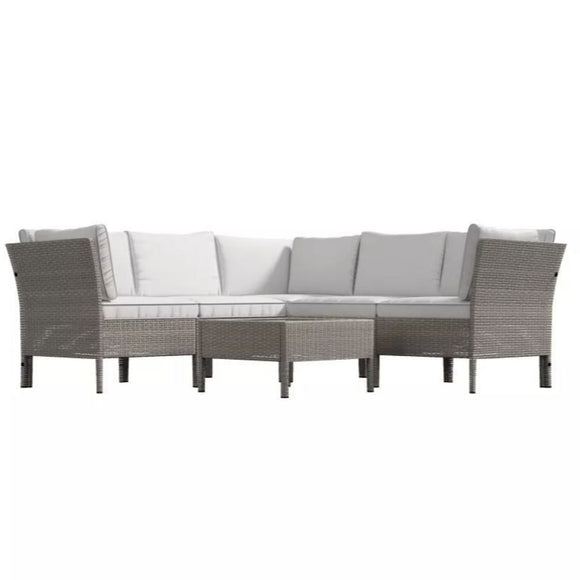 Cory 5 Seater Rattan Outdoor Corner Lounge Sofa Natural Grey