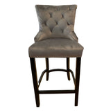 Little Lady Grey Bar Stool Quilted Velvet with a Silver-toned Ring Knocker