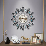 Large Modern 3D Crystal Wall Clock Luxury Golden Glass Round Dial Home Office