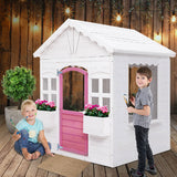 Kids Wooden Cubby House with Floor Outdoor Childrens Pretend Play