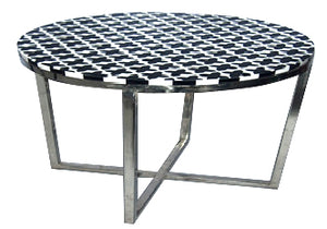 Bone Inlay Round Sliver Side Table - Thin Zigzag - Z0022