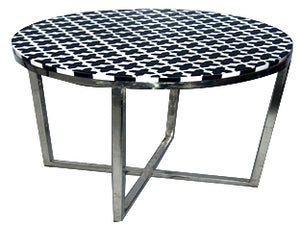 Bone Inlay Round Side Table in Black and White Checks- Z0029