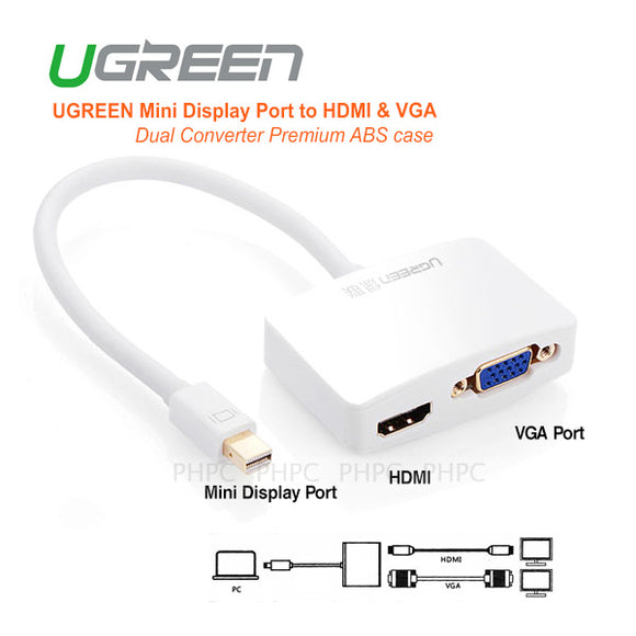 UGREEN Mini Display Port to HDMI & VGA Dual Converter Premium ABS case (10427)
