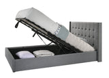 King Sized Winged Fabric Bed Frame with Gas Lift Storage in Light Grey
