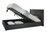 King Sized Winged Fabric Bed Frame with Gas Lift Storage in Charcoal
