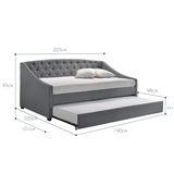 Daybed with trundle bed frame fabric upholstery - grey