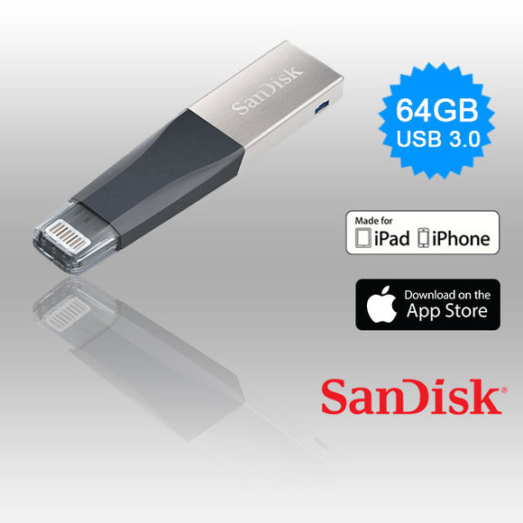 SANDISK IXPAND MINI FLASH DRIVE SDIX40N 64GB GREY IOS USB 3.0