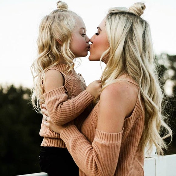 New2019 Family Matching Mother and Daughter Clothes Outfits Mom Daughter Dress Sweater Off Shoulder Long Sleeve Kintwear Outfits