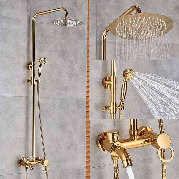 Antique Brass Bathroom Shower Set Faucet Bath Shower Mixer Tap 8" Rainfall head Bath Shower Set Bathtub Faucet Wall Mounted T200612