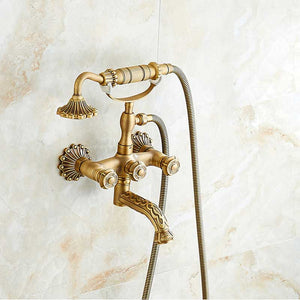 Antique Decorate Bathtub Faucet Artistic Bathroom Tub Sink Faucet Swivel Spout Handheld Shower Head Bath Shower Mixer Faucet