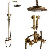 Rozin Brass Antique Bathroom Shower Faucet Set Wall Mount Dual Handle With Handshower + Shelf Mixer Tap Sets