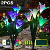 2 Pack Solar Lights Lily Flowers Garden LED Outdoor Yard Decor Lamp Multi-Color