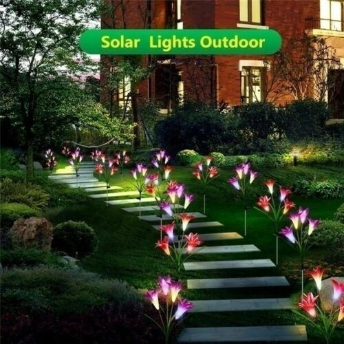 2 Pack Solar Lights Lily Flowers Garden LED Outdoor Yard Decor Lamp Multi-Color