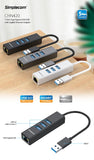 Simplecom CHN420 Aluminium 3 Port SuperSpeed USB HUB with Gigabit Ethernet Adapter Black
